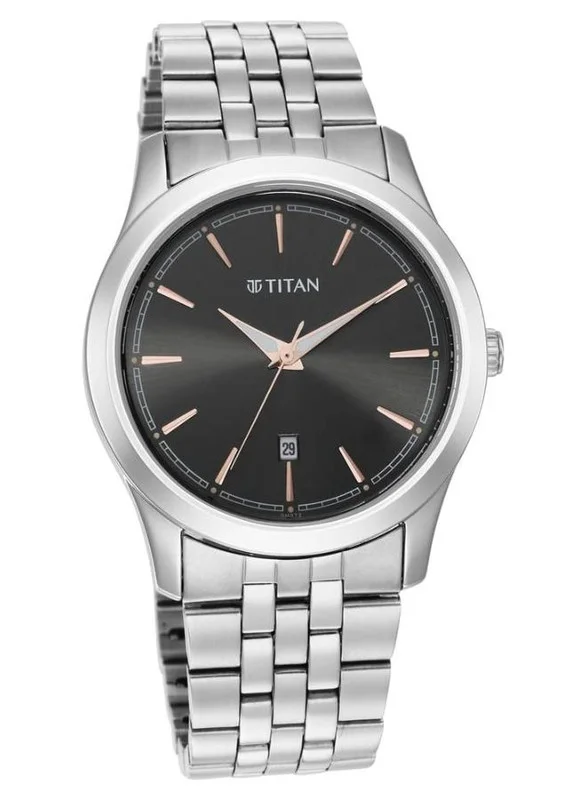 Titan Trendsetters Quartz Analog Anthracite Dial Silver Stainless Steel Strap Watch for Men - 1823SM01